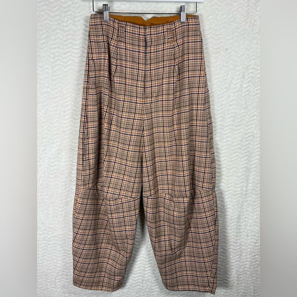 Free People Plaid Wide Leg Pants in Tan and Black